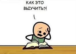 нарисованный малчьик в панике читает книгу и сверху надпись как это выучить?